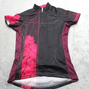 Primal Cycling Jersey‎ Womens XS Black Floral Short Sleeve Half Zipper Bike